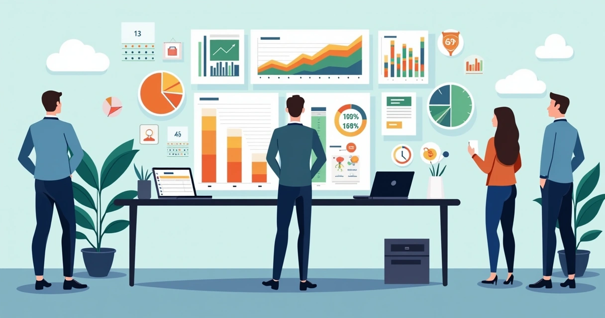 Painel digital com gráficos de análise financeira e contador analisando 