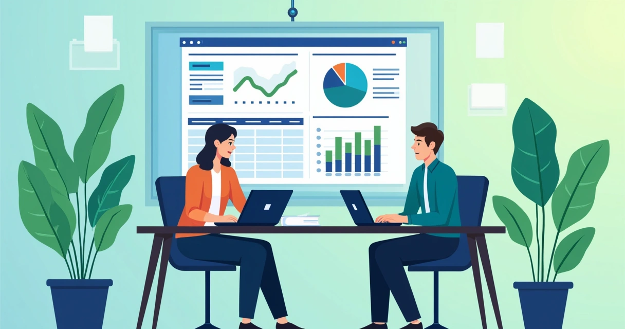 Equipe analisando gráficos financeiros em sala de reunião moderna 