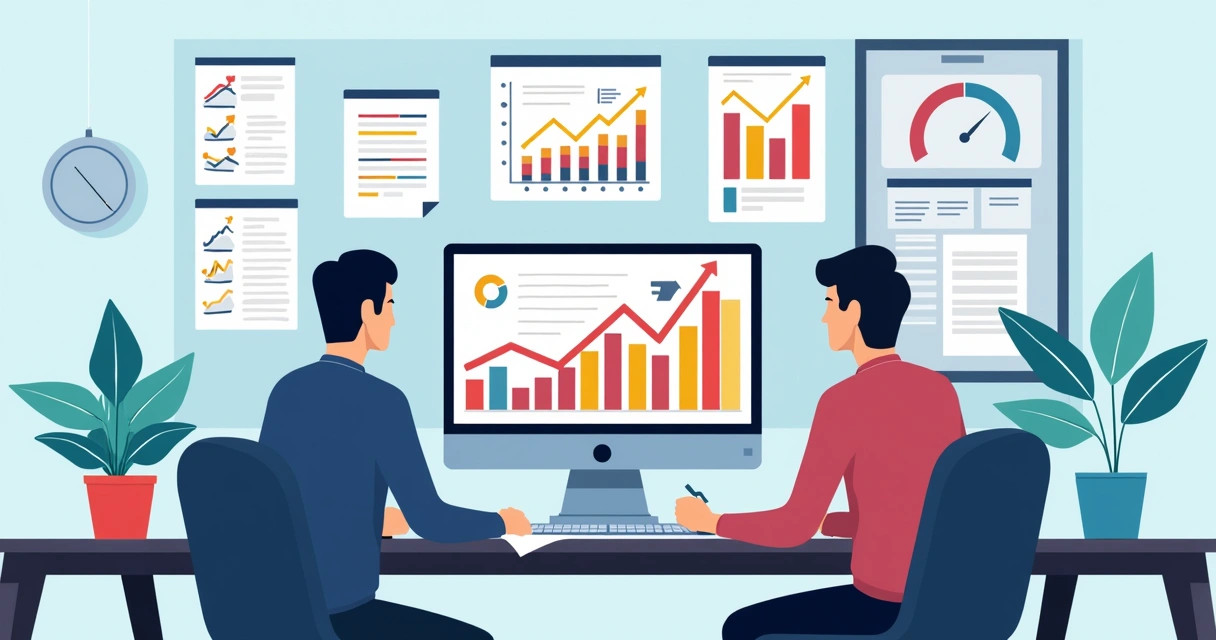 Gráfico de análise de devoluções em tela de computador no escritório de assistência