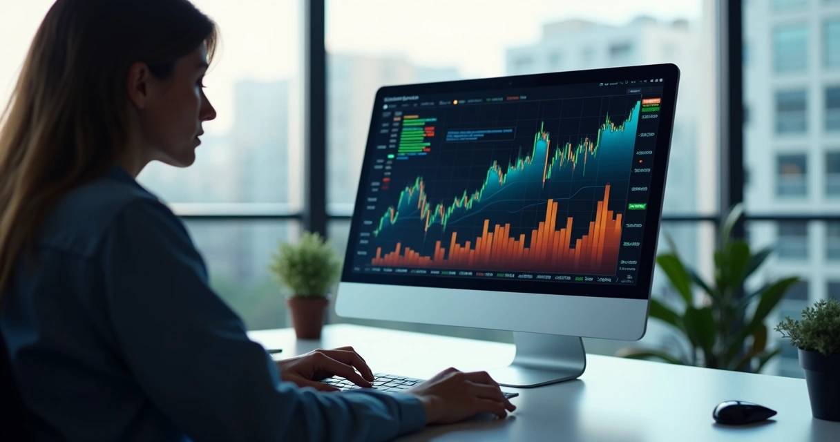 Pessoa analisando gráficos digitais em tela de computador 