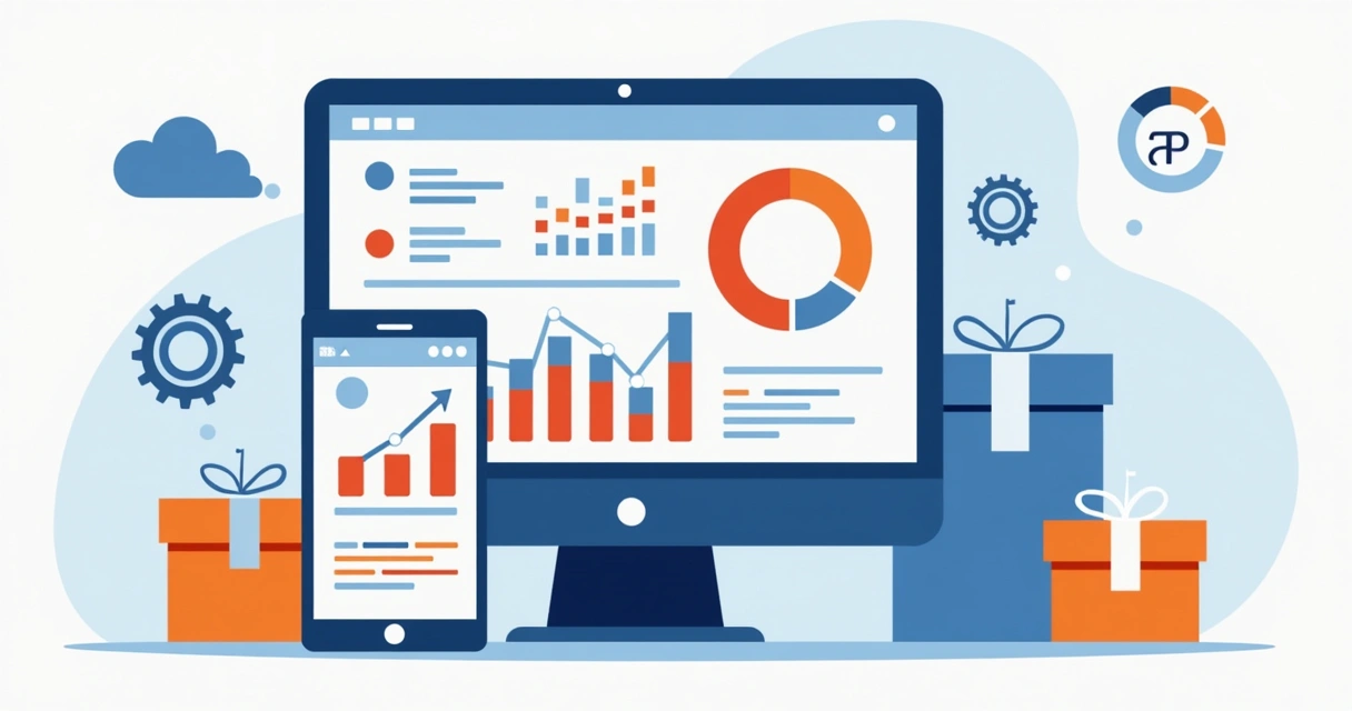 Análise de dados em gráfico colorido em tela de computador ao lado de smartphone 