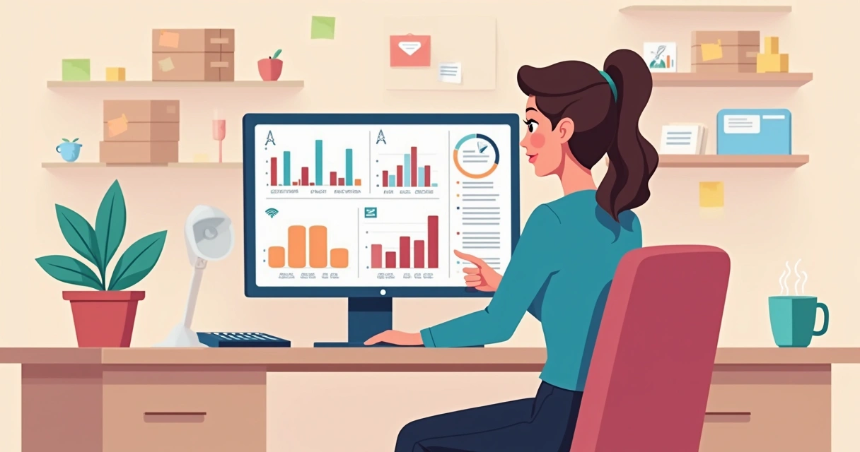 Profissional analisando gráficos e dados de e-commerce na tela do computador 