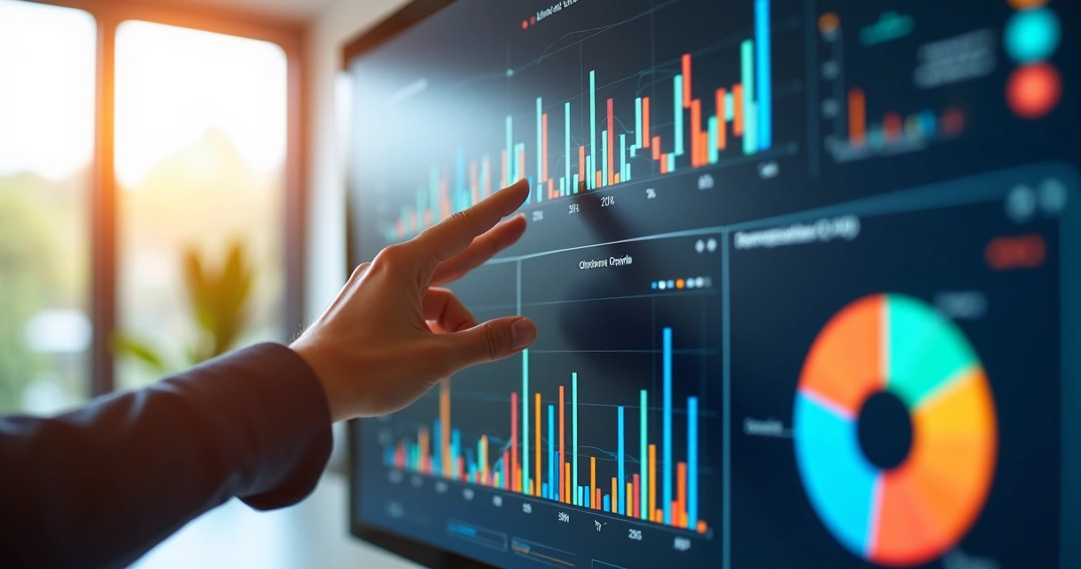 Gráfico colorido e relatórios de desempenho de vendas 