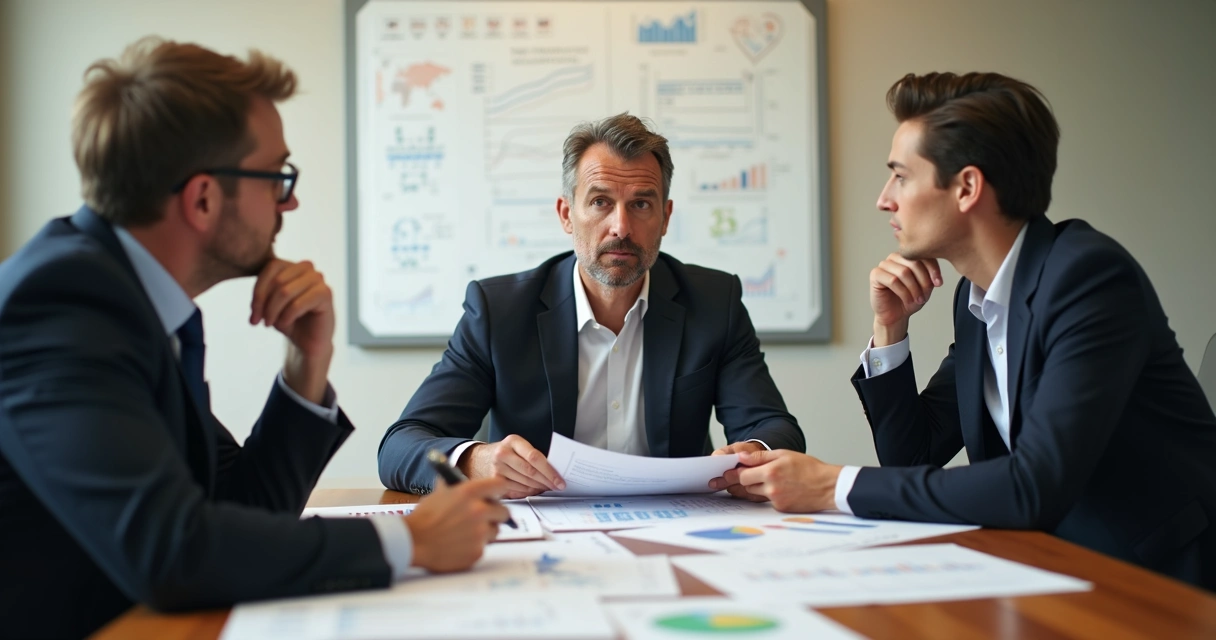 Executivos analisando dados com calma e reflexão