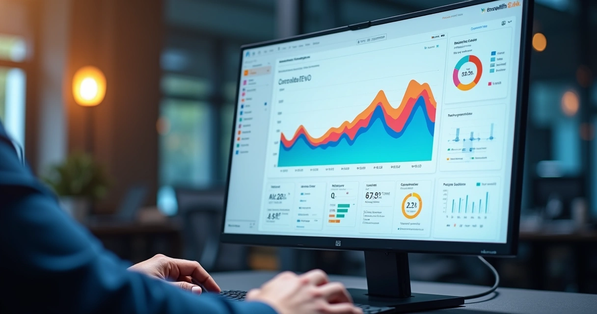 Página inicial de plataforma de IA exibindo gráfico de análise de dados empresariais 