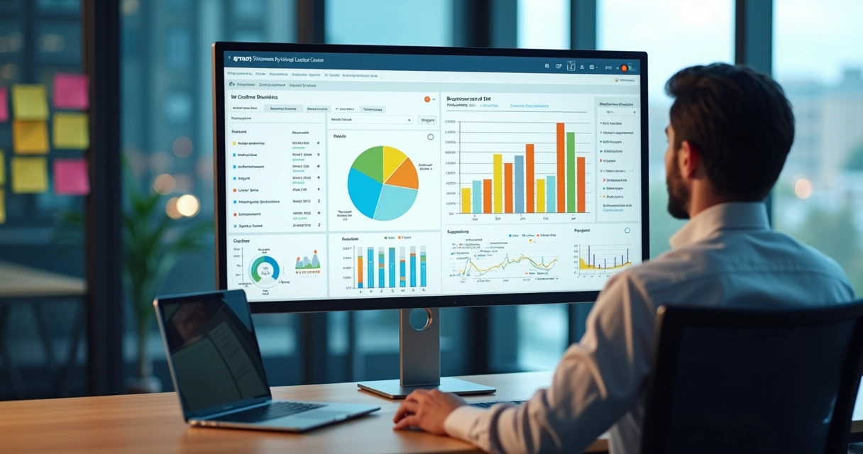 Profissional analisando dados de leads qualificados em tela de computador 