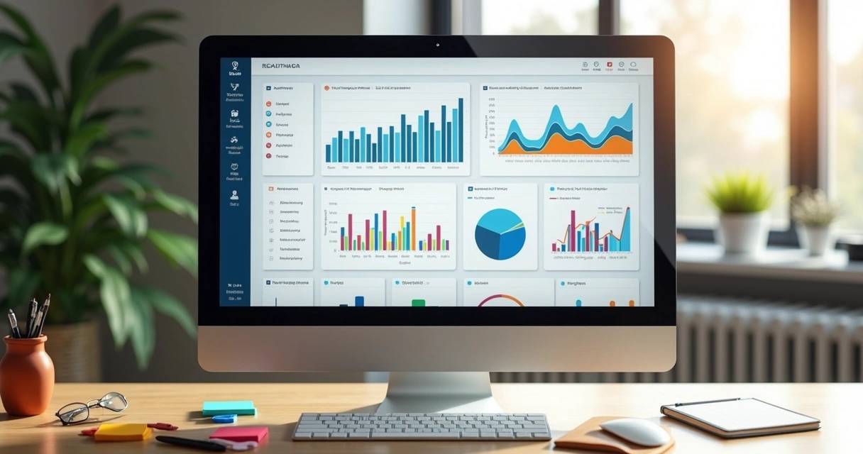 Tela de análise de dados de engajamento em curso online com gráficos coloridos 