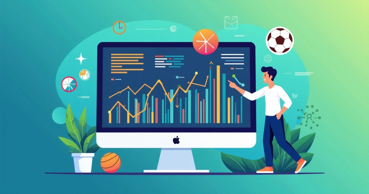 Tela de computador com gráficos de análise de dados esportivos 