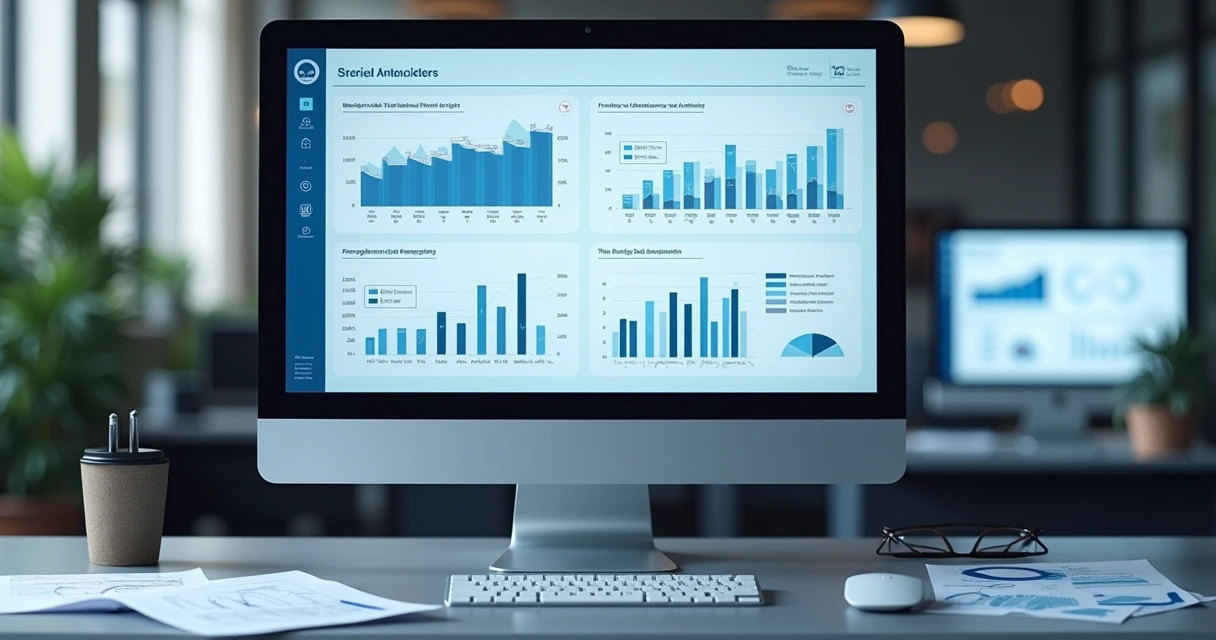 Painel de análise de dados em tela de computador empresarial 