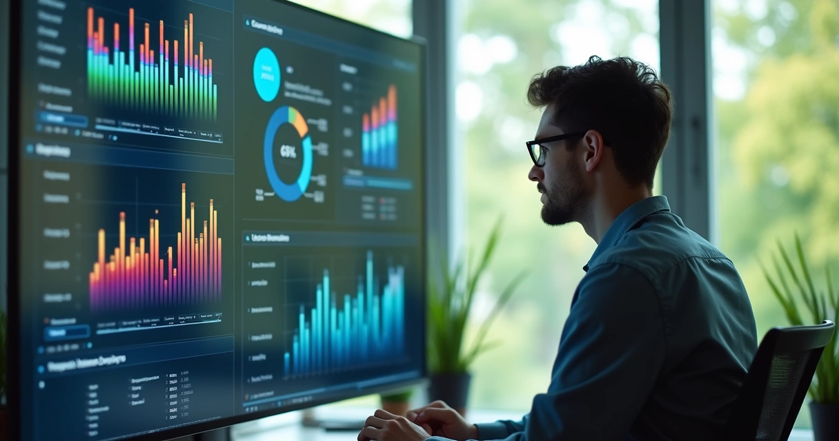 Profissional analisando painel de dados estratégicos na empresa 
