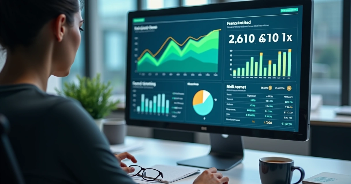 Pessoa analisando gráficos financeiros no computador 