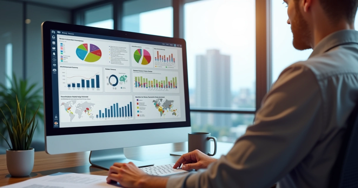 Analista visualizando dashboards de dados fiscais
