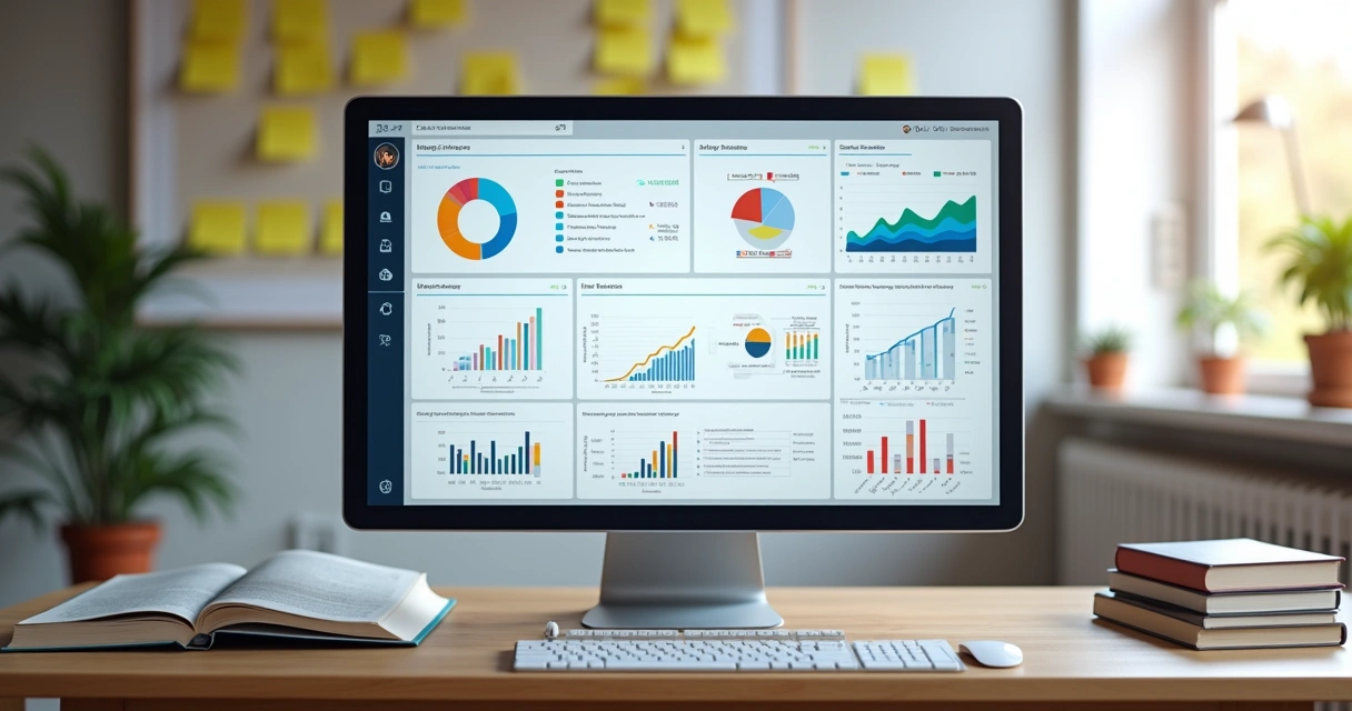 Monitor exibe dashboards de métricas do funil de vendas.