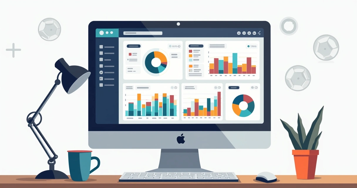 Gráficos de desempenho de futebol em tela de computador 