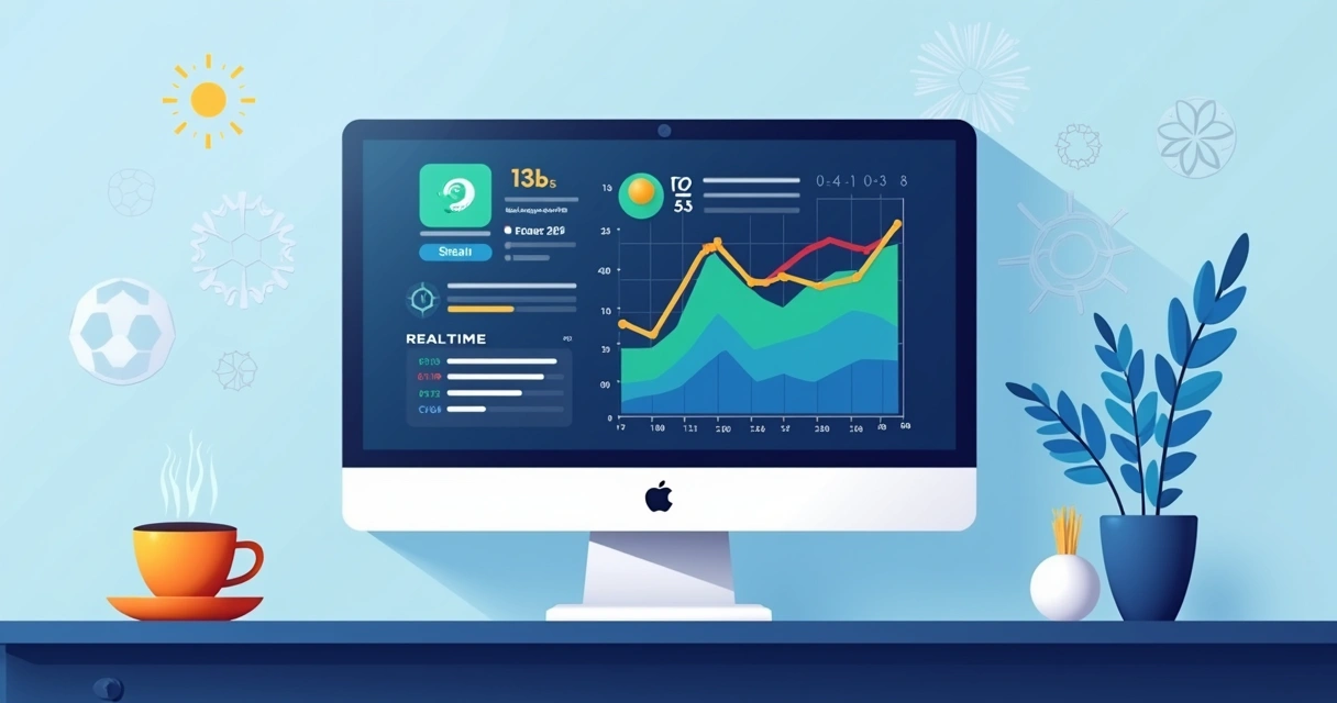Painel de análise de dados de escanteios no futebol com gráficos e estatísticas em uma tela de computador