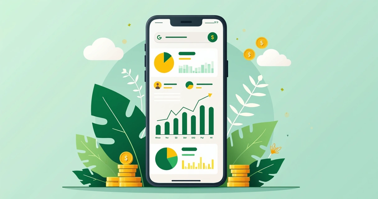 Tela com gráficos financeiros e análise de gastos automáticos 