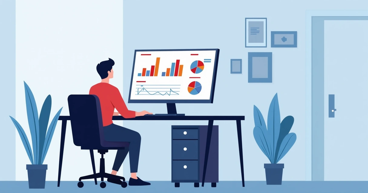 Homem analisando gráficos coloridos em uma tela