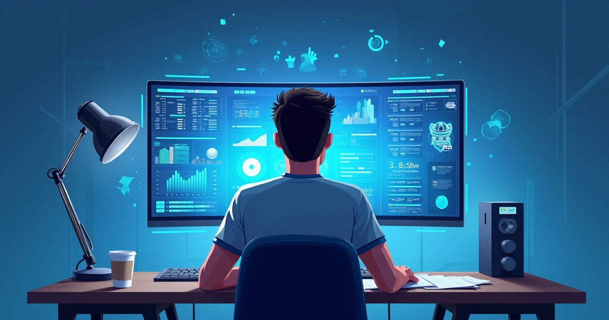 Pessoa analisando dados em tela com interface IA 