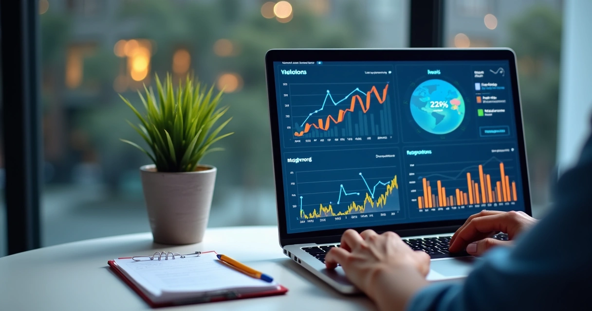 Dashboard mostrando gráficos e indicadores de marketing digital analisados por IA 