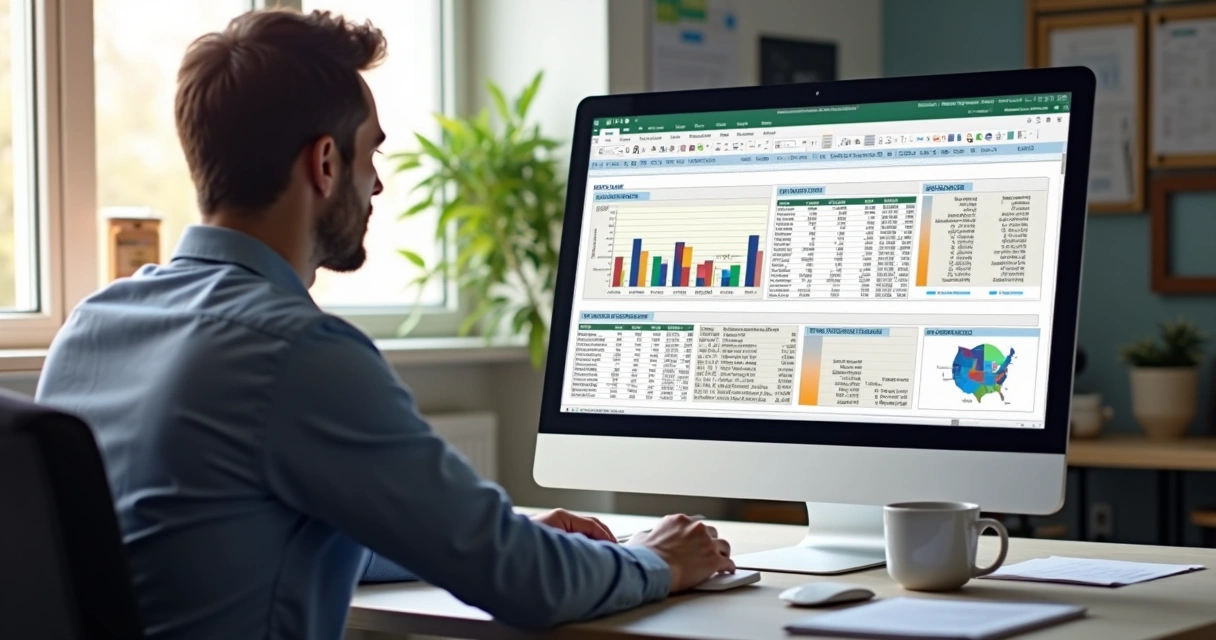 Pessoa analisando planilha de dados de importação na tela do computador 