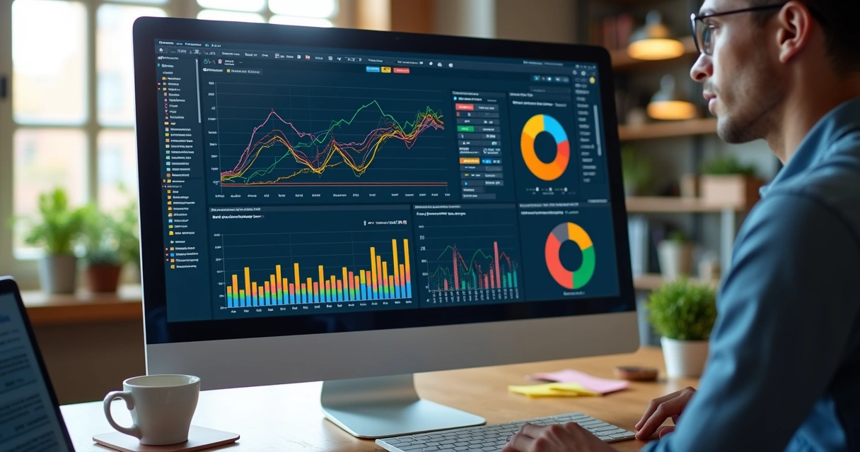 Tela de computador exibindo gráficos de análise de dados e modelos de inteligência artificial 