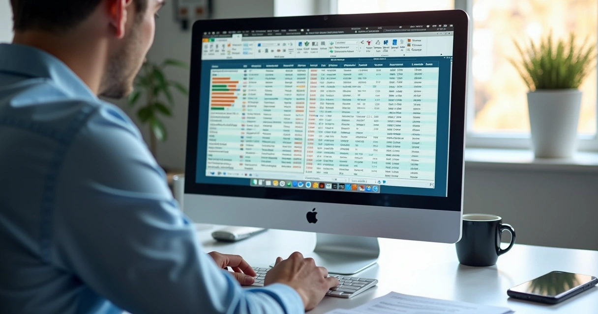 Profissional analisando mailing em tela com múltiplos dados e gráficos 