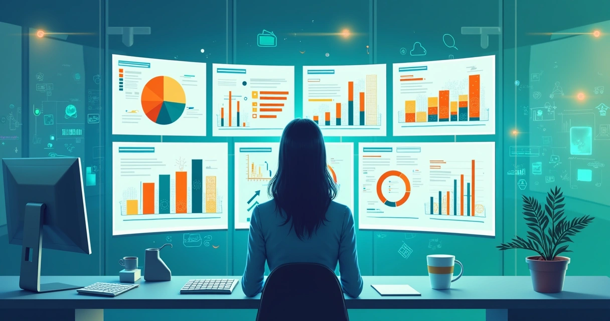 Profissional analisando gráficos de dados de reputação de marca em tela digital 