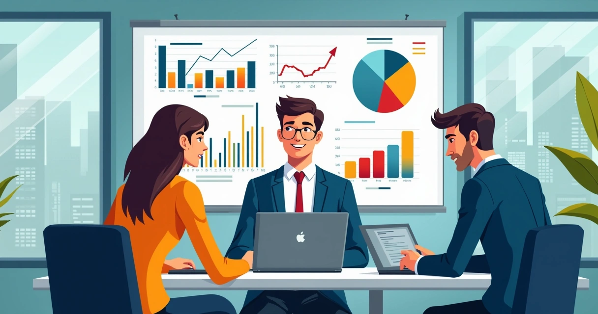 Profissionais analisando gráficos de vendas B2B em notebooks 