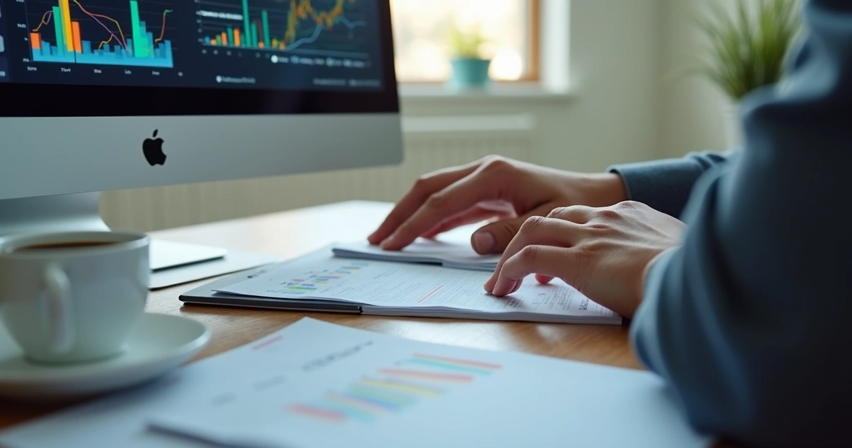 Pessoa analisando gráficos em computador sobre marketing digital 