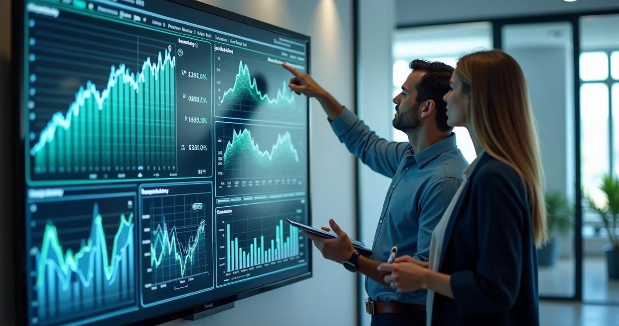 Painel digital com gráfico de preço de imóveis no mercado