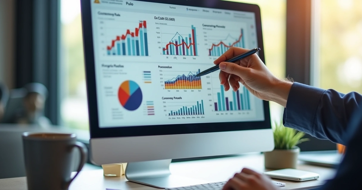 Dashboard com gráficos de análise e métricas de marketing em uma tela 