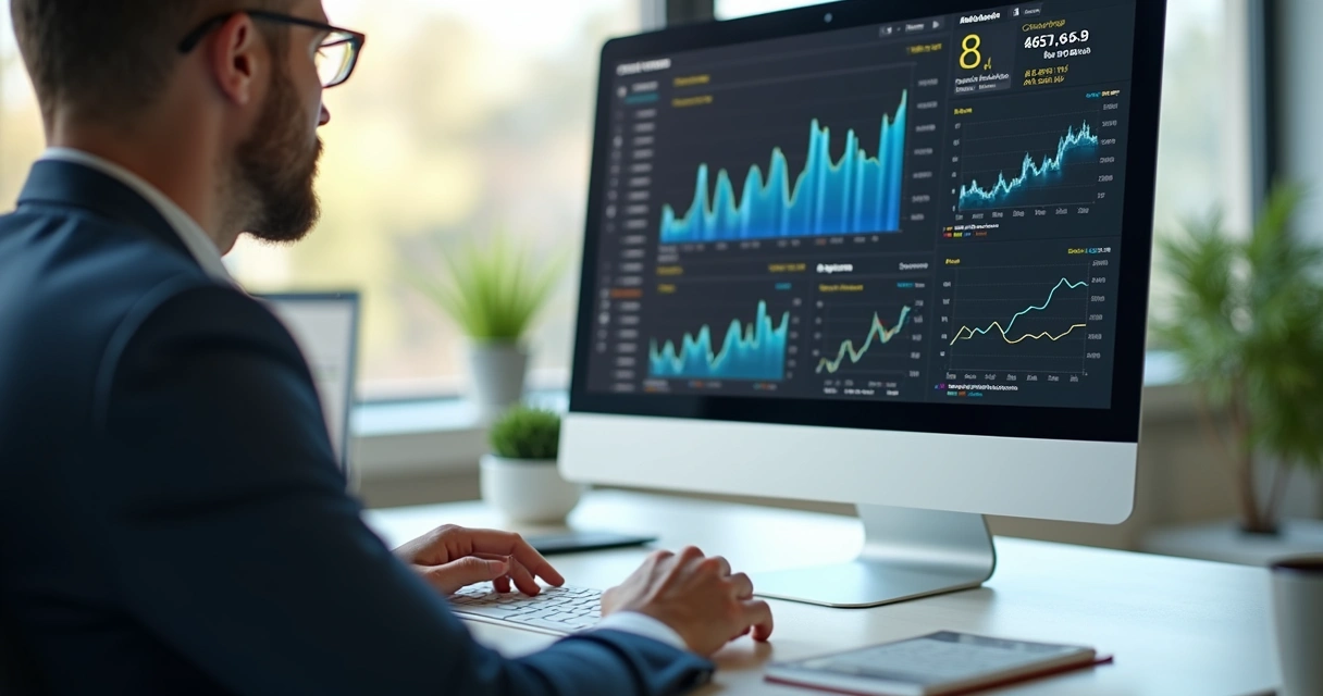 Profissional analisando dados de campanha de mídia paga em tela de computador