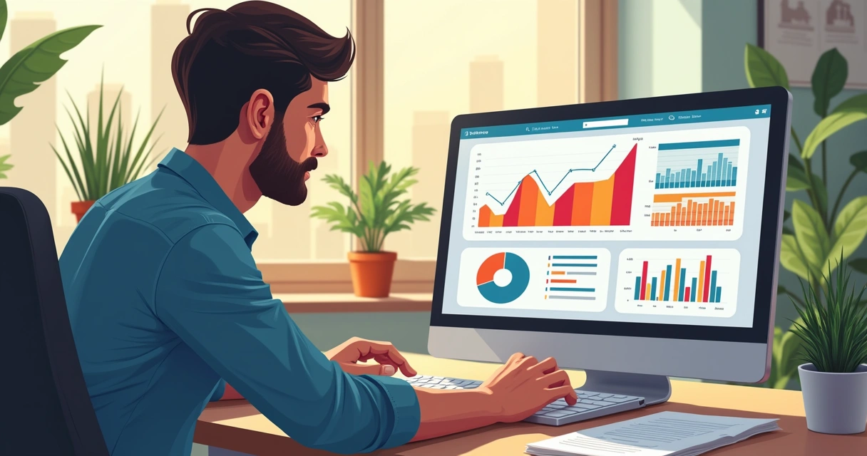 Dono de pequena empresa analisando dados de vendas 