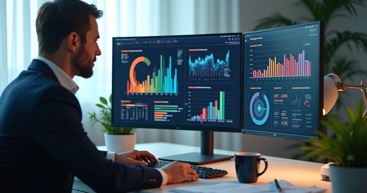 Profissional analisando gráficos de dados ocupacionais na tela do computador