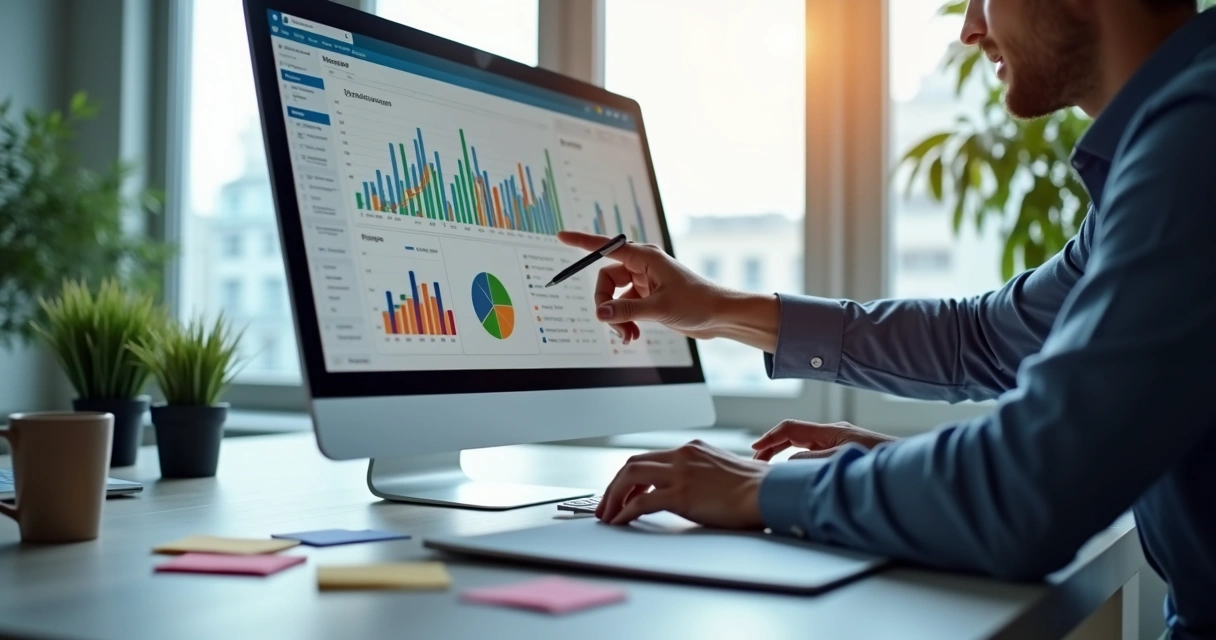 Gráfico de análise de dados omnichannel em tela de computador 