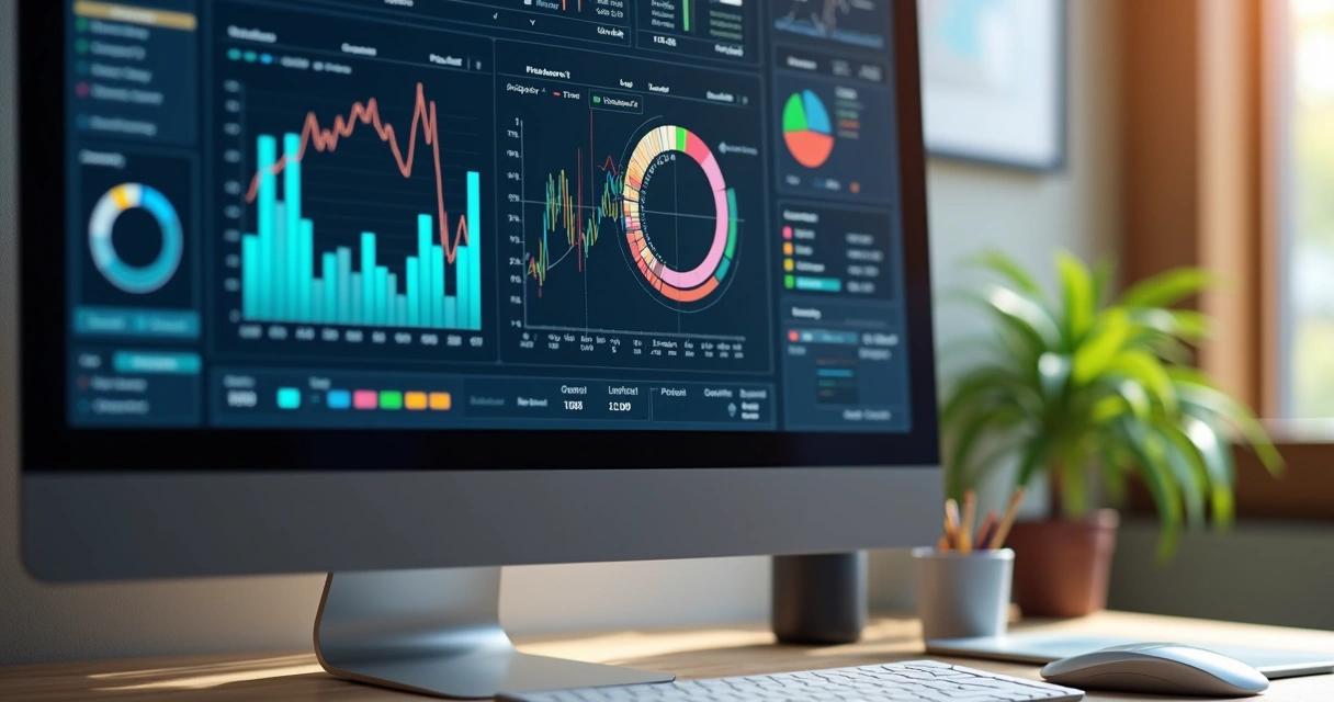 Dados analisados em tela de computador em pequena empresa