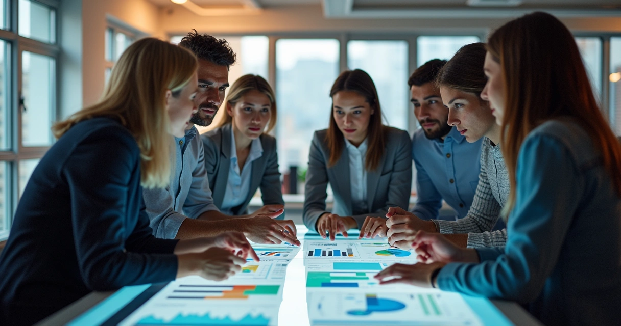 Pequenos empresários analisando gráficos digitais juntos 