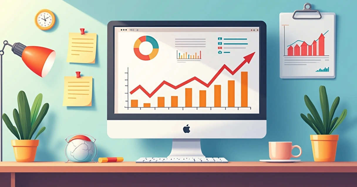 Monitor mostrando gráfico de vendas de loja pequena com destaque em tendências 