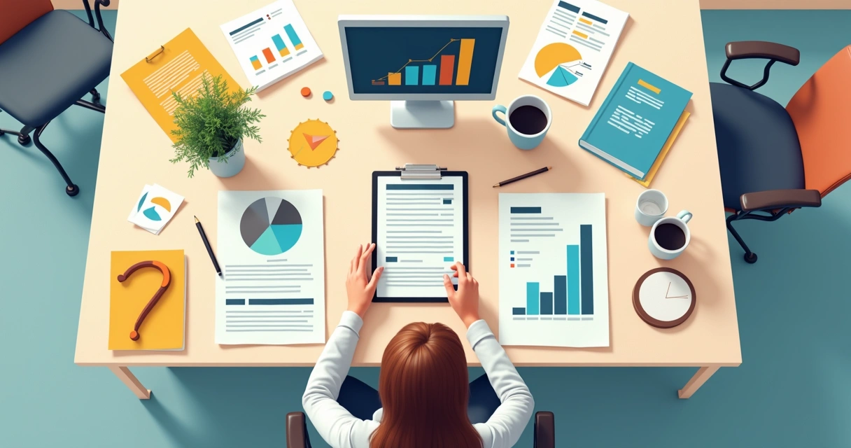 Mulher analisando dados gráficos com elementos de pesquisa