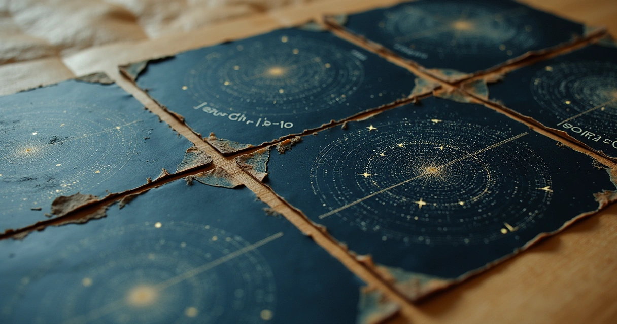 Imagem colorida de placas fotográficas antigas com registros da estrela anã Teegarden.