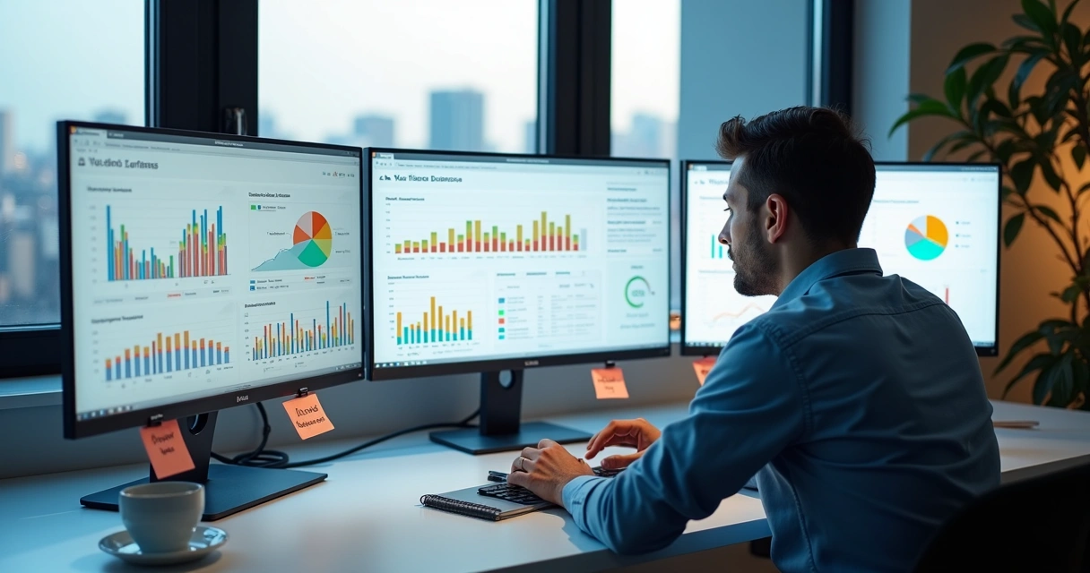Profissional de publicidade analisando gráficos em computador 