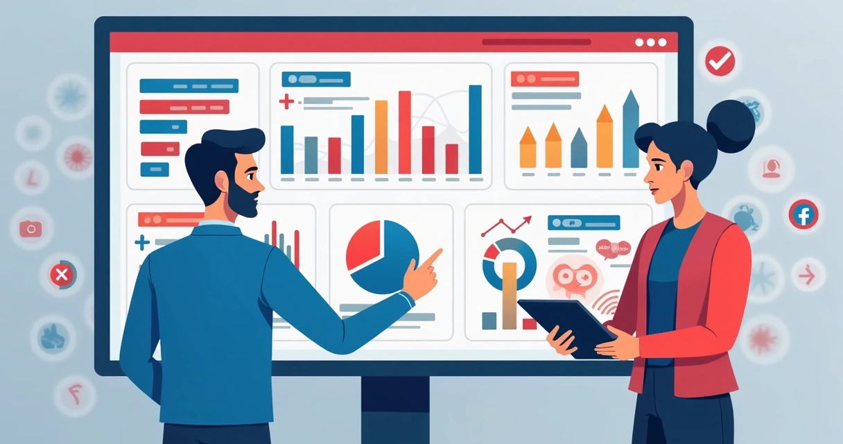 Painel com gráficos de redes sociais para campanha política 