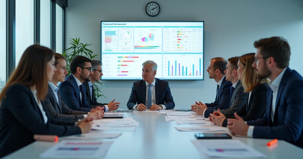 Profissionais analisando dados em relatórios de riscos psicossociais 