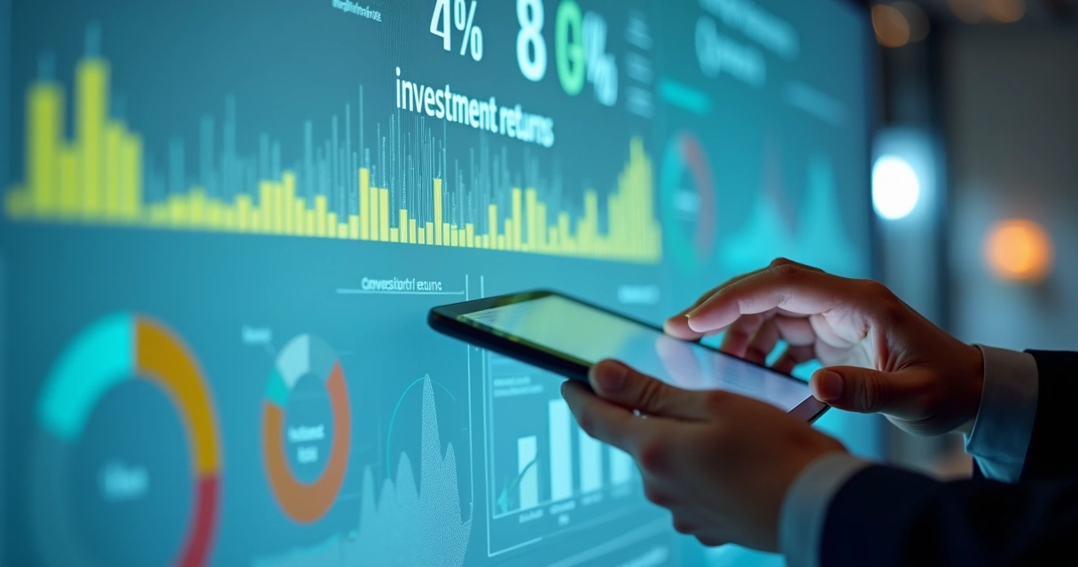 Painel digital com gráficos de análise de investimento