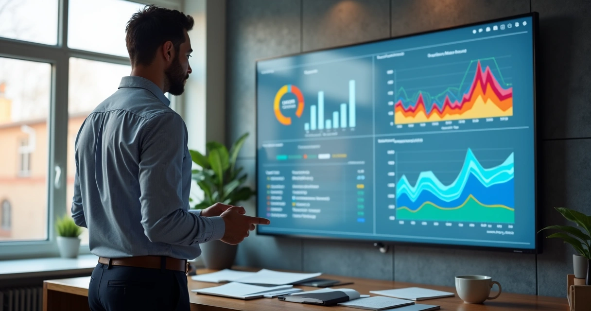 Profissional de RH analisando dados comportamentais em tela grande