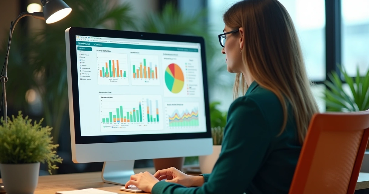 Profissional analisando dados de satisfação do cliente em tela de computador 