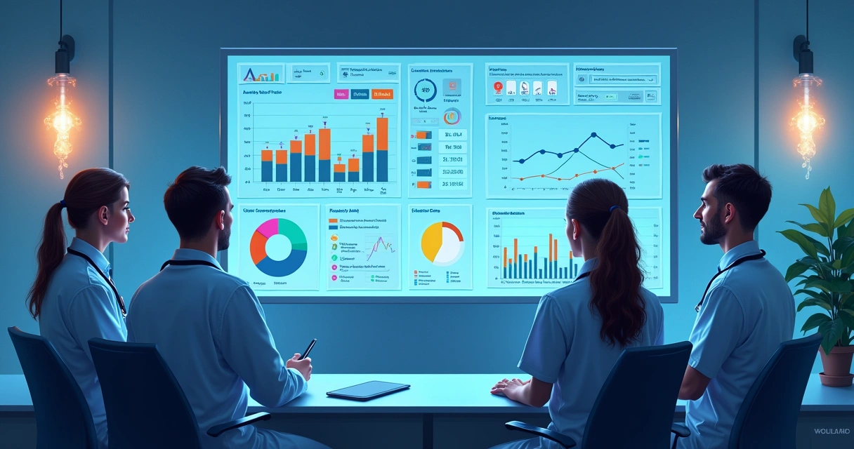 Painel colorido analisando dados de clínica médica com IA 