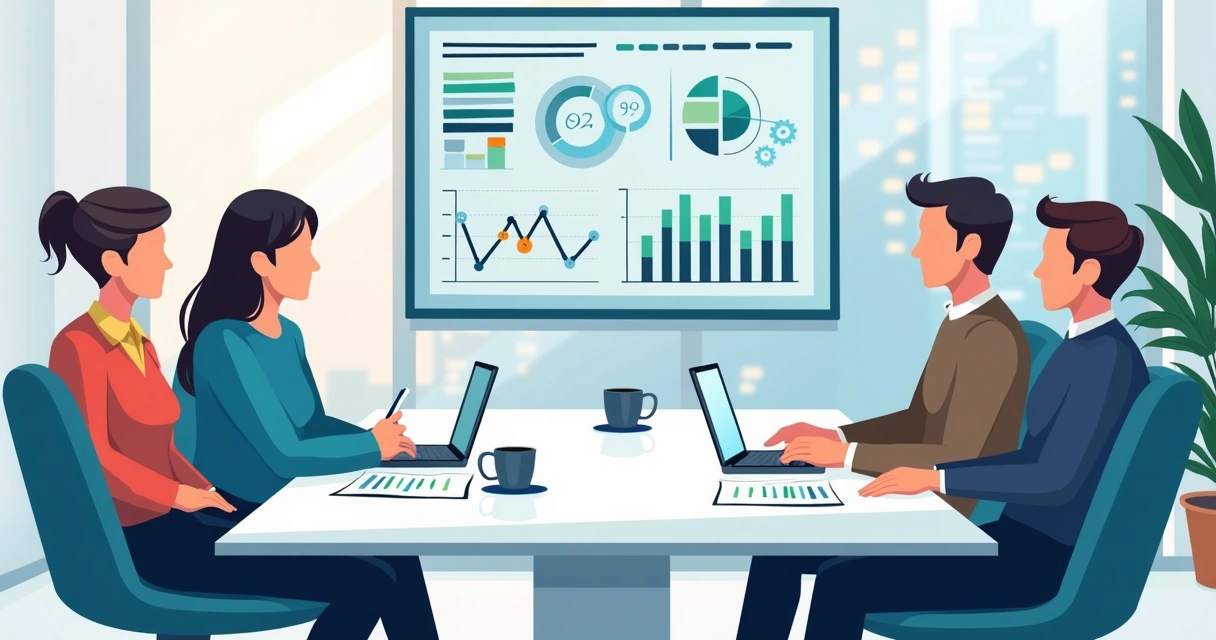 Painel de dados sendo analisado em mesa de escritório