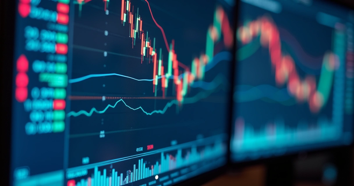 Tela de computador com gráficos de análise em tempo real e códigos em execução