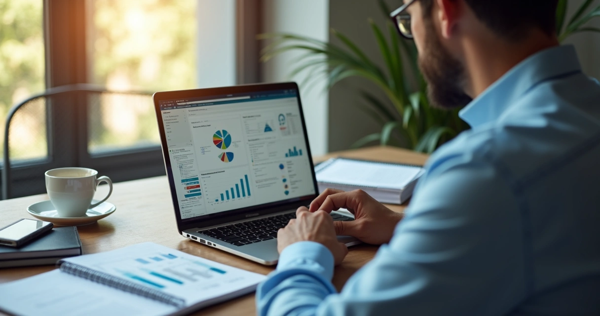 Pessoa analisando dados tributários na tela de um notebook 